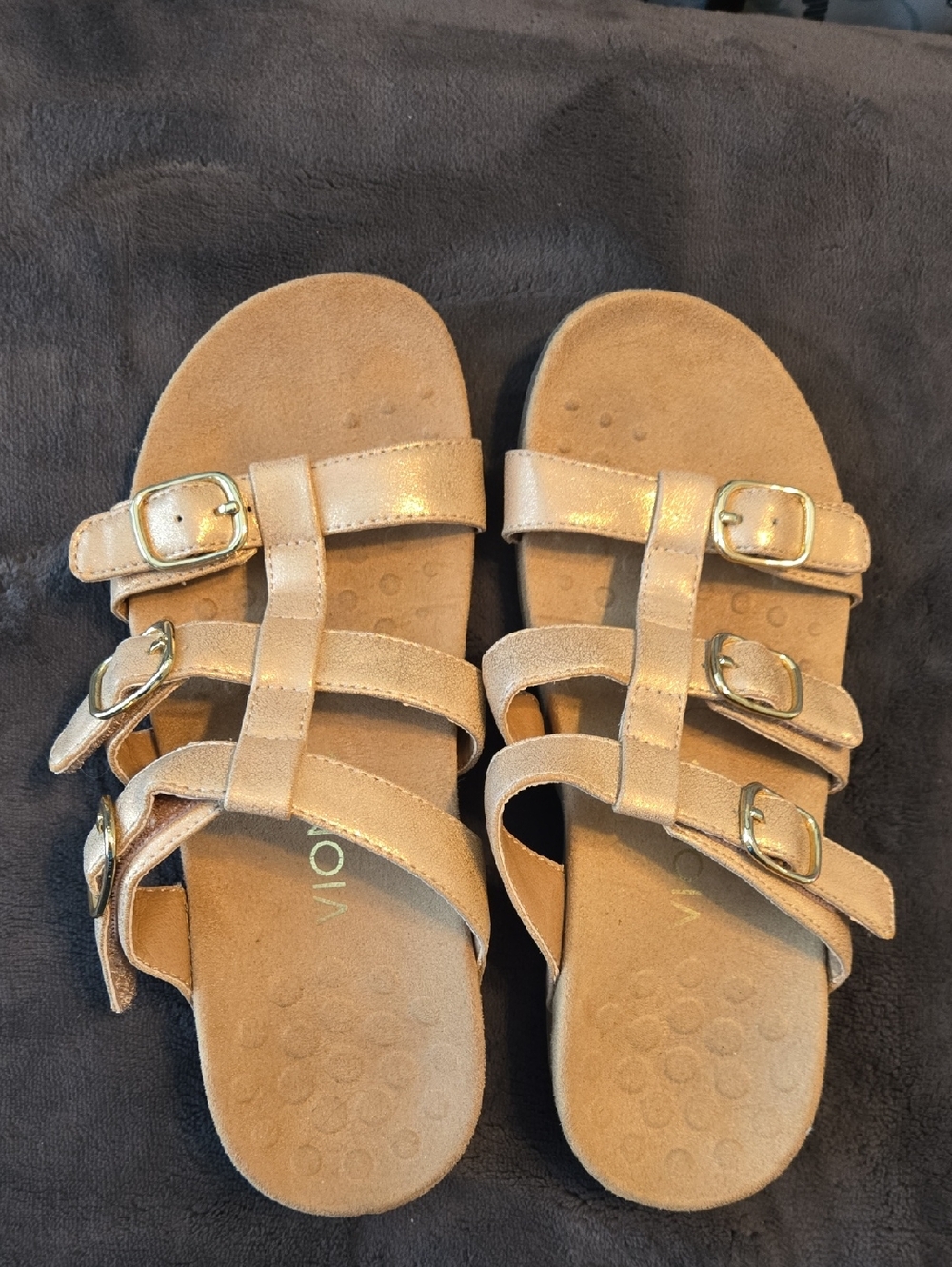 Vionic Women’s Rose Gold 3-Strap Buckle Sandals - Casual Orthopedic Comfort